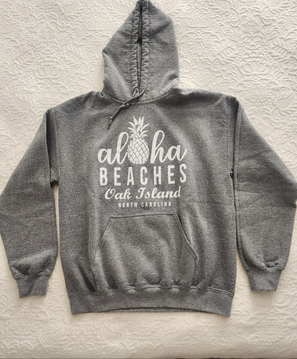 Gildan Gray Crewneck Hoodie with White Pineapple 'Aloha Beaches' Graphic